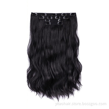 wholesale Black Hair Extensions Clip in Hair Extensions for Women 20" Hair Extensions Synthetic 2P4P5PLength Curly Wave Natural